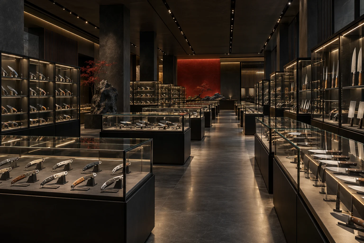 Cam vitrinli bıçak showroomu — temsili görsel